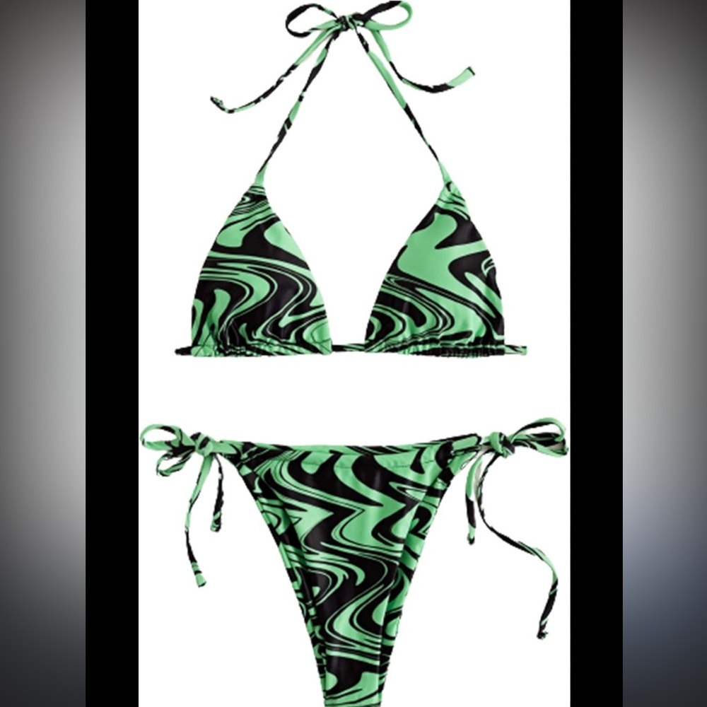 Green Marble Tie-Side Bikini Set